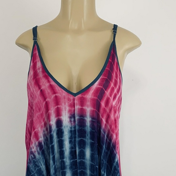 Tie Dye Print Linen Blend Maxi Dress - Picture 3 of 8